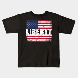 Liberty Vintage American Flag Patriotic 4th of July Kids T-Shirt